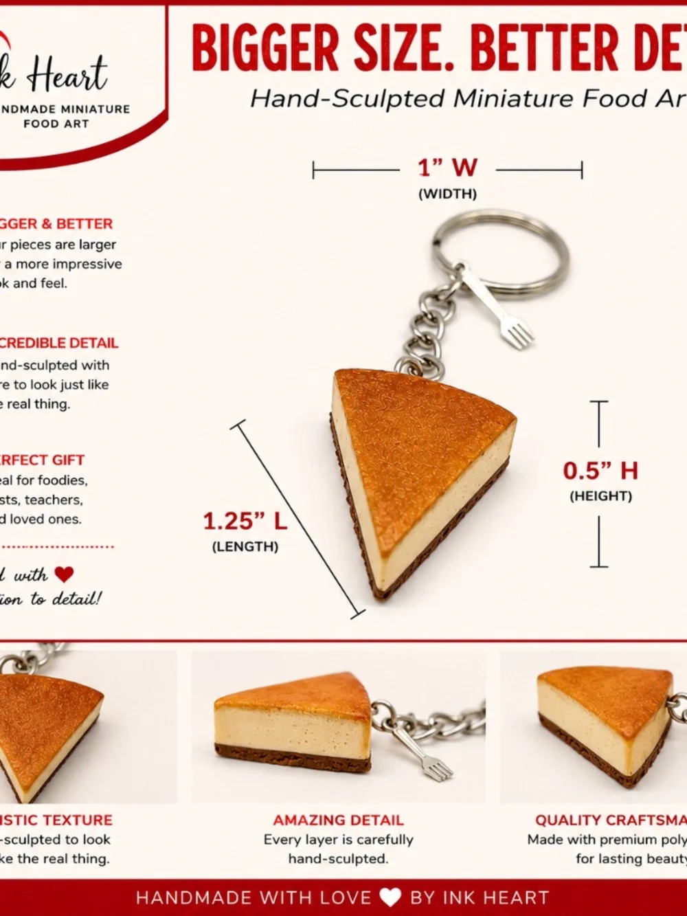 Italian New York Cheesecake Keychain or Bag Clip | Handmade Dessert Accessory